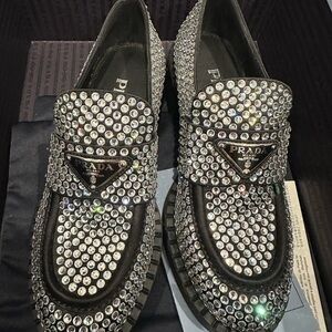 Prada crystal embellishments moccasin size 5 brand new